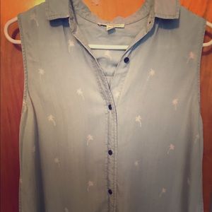 Beach Lunch Lounge Sleeveless Palm Tree Blouse